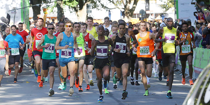 Lauferfeld: Zahlreiche Läufer beim Start eines Marathons.