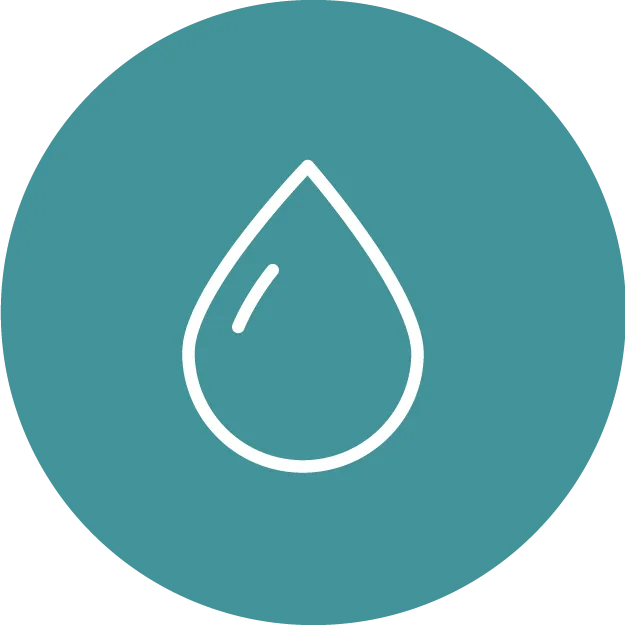 Wassertropfen-Symbol in einem runden, türkisfarbenen Hintergrund.