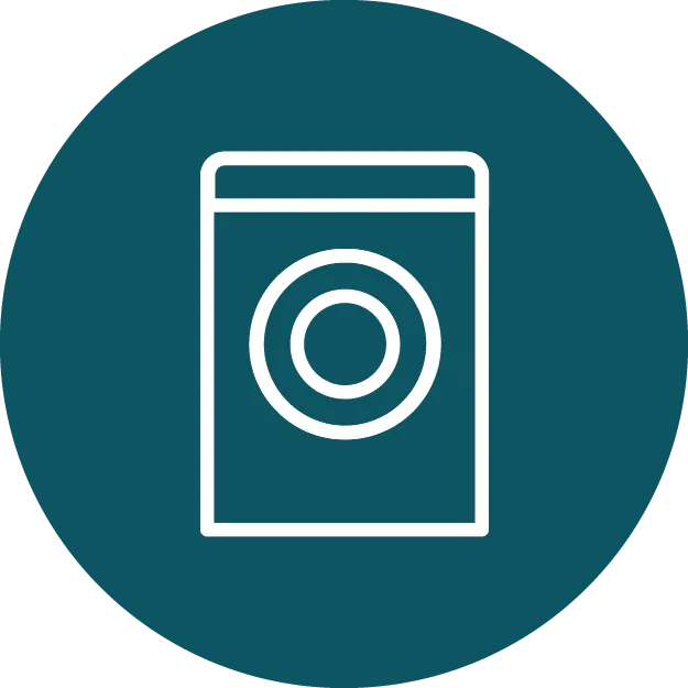 Symbol einer Waschmaschine in einem kreisförmigen Design.