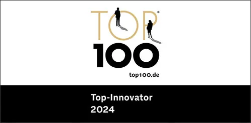 Logo der TOP 100 Auszeichnung für Top-Innovatoren 2024, bestehend aus Schwarz und Gold.