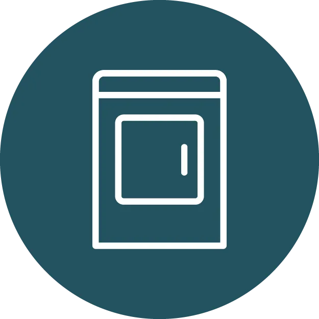 Symbol einer Waschmaschine in einem runden Icon-Design.