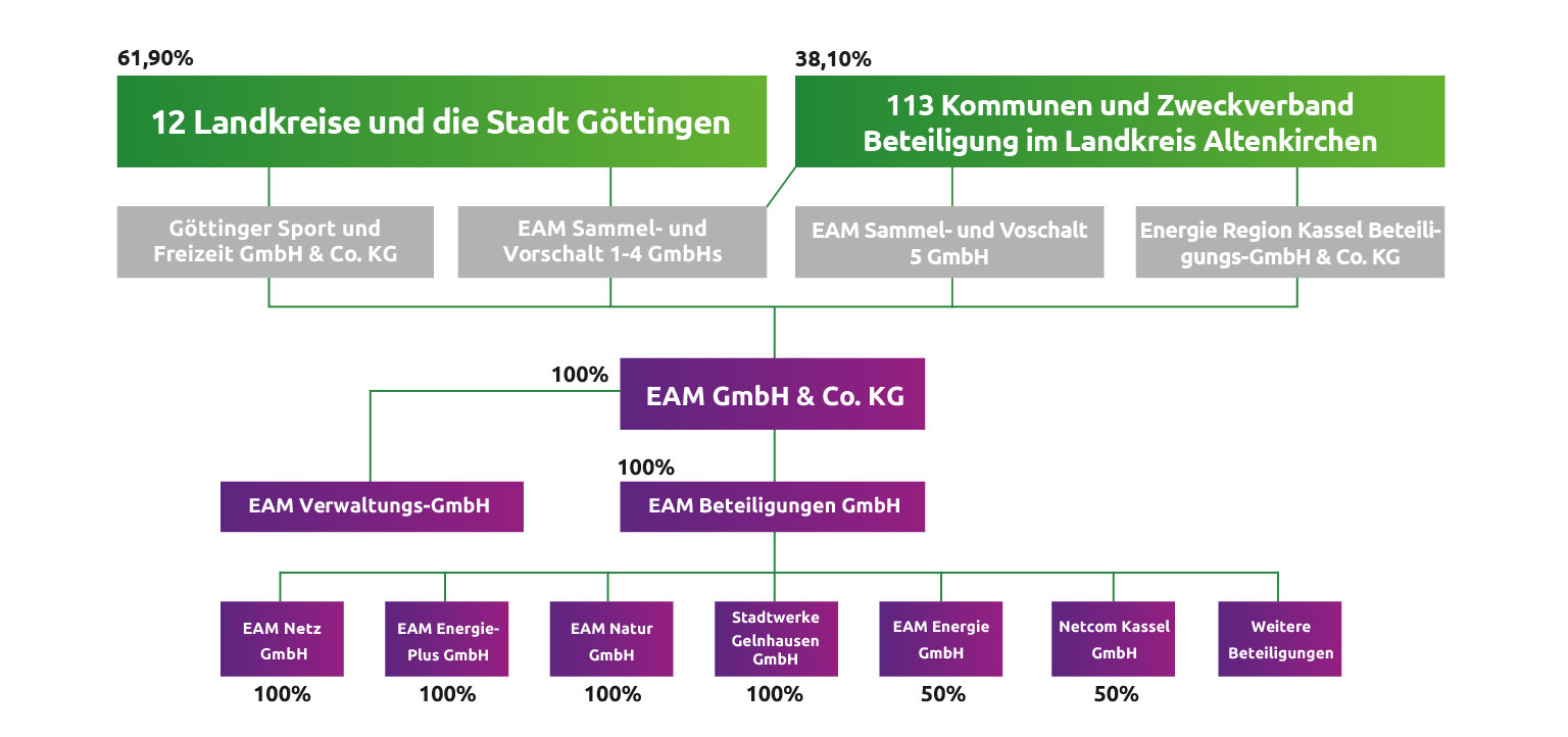 Diagramm zur Struktur von Beteiligungen im Landkreis Göttingen und Altenkirchen, einschließlich Prozentanteilen.