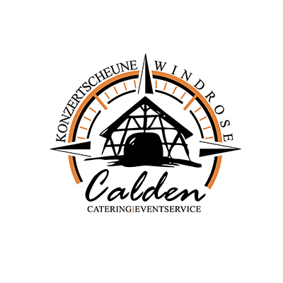 Logo von Calden Catering und Eventservice mit Windrose und Scheune.