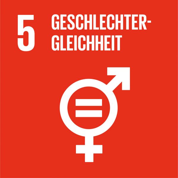 Symbol für Geschlechtergleichheit, dargestellt durch ein kombiniertes männliches und weibliches Zeichen auf rotem Hintergrund.