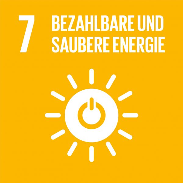 Icon für bezahlbare und saubere Energie, dargestellt durch einen Krei sförmigen Stromsymbol auf gelbem Hintergrund.