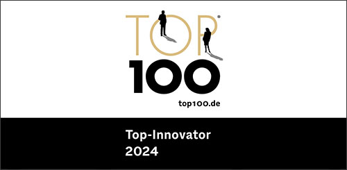 Logo der TOP 100 Auszeichnung für Top-Innovatoren 2024, bestehend aus Schwarz und Gold.