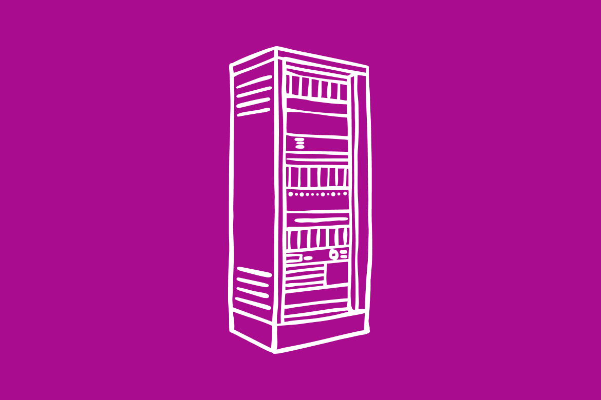 Illustration eines technischen Gerätes in einem modernen Design auf lila Hintergrund.