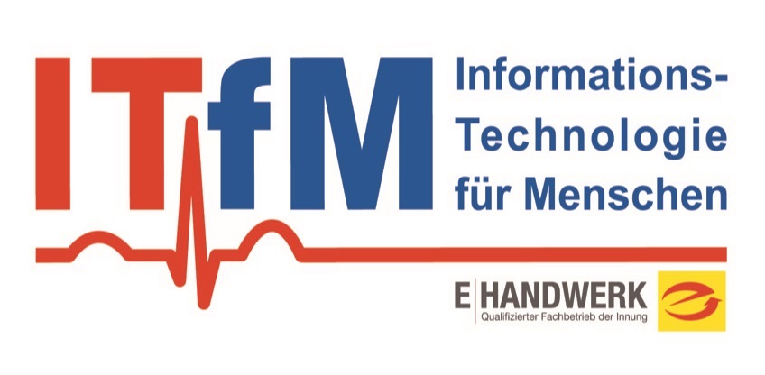 Logo der ITfM: Informationen über Technologie für Menschen, verbunden mit dem E-Handwerk und dem Qualitätssiegel.