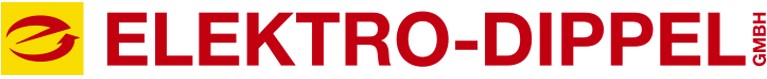 Logo der Elektro-Dippel GmbH, bestehend aus gelbem Hintergrund und rotem Text.