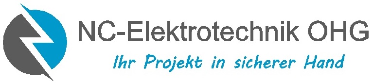 Logo der NC-Elektrotechnik OHG mit dem Slogan „Ihr Projekt in sicherer Hand“.
