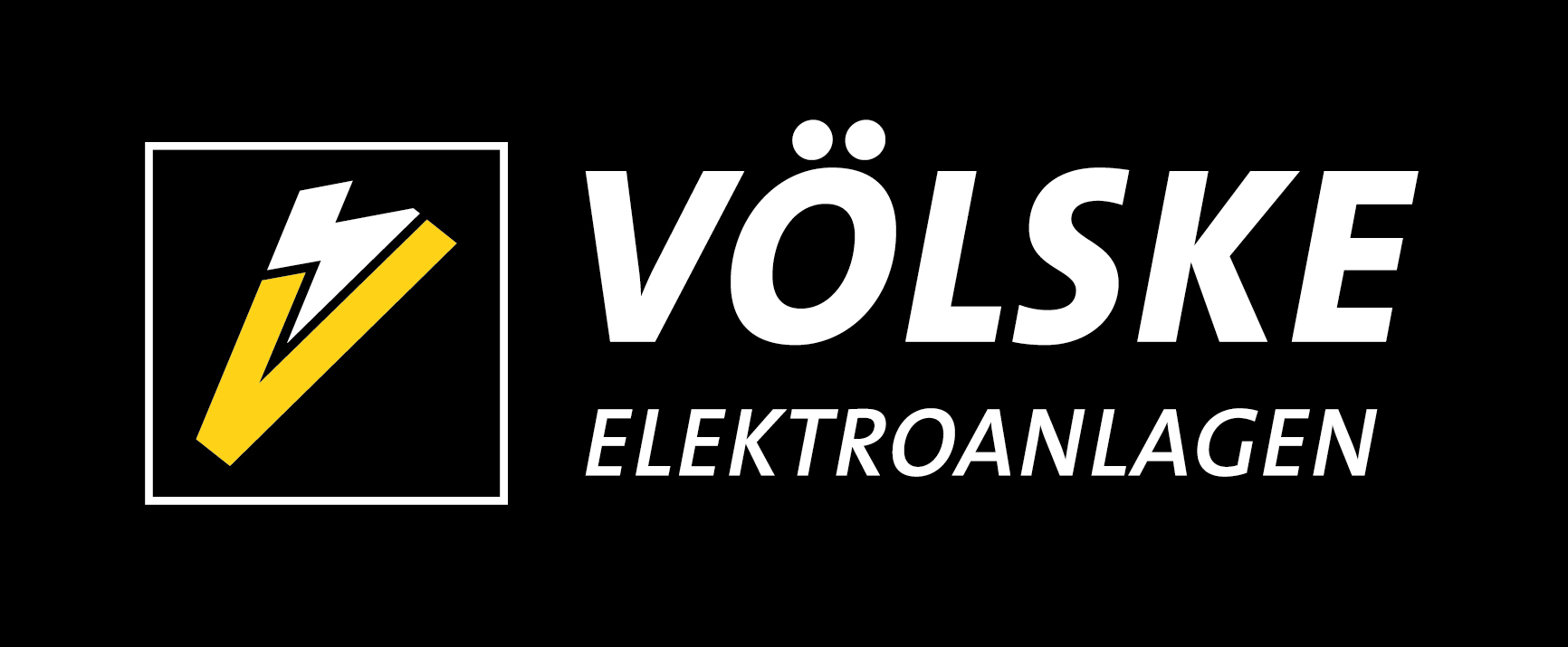 Logo der Firma Völske mit dem Schriftzug "Völske Elektroanlagen"" und einem stilisierten Blitz in Gelb und Weiß auf schwarzem Hintergrund."