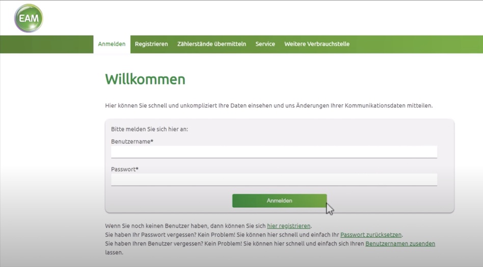 Anmeldeformular mit Feldern für Benutzername und Passwort sowie Schaltfläche zum Anmelden.