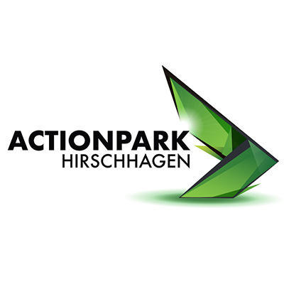 Logo des Actionparks Hirschhagen, grüne geometrische Formen mit Schriftzug.