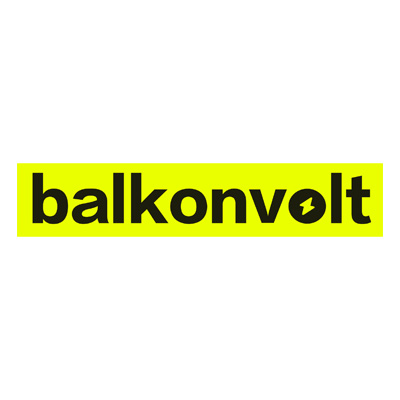 Logo von Balkonvolt auf gelbem Hintergrund.