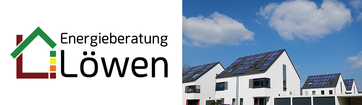 Das Logo und ein Foto von einem neuen Haus