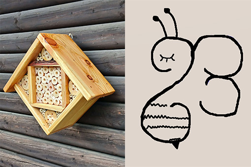 Das Logo und eine Holzkreationen