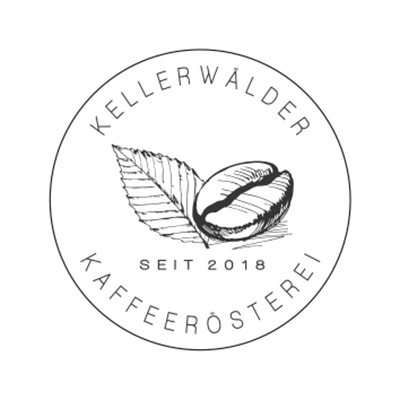 Logo der Kaffeemanufaktur Kellerwälder mit Schriftzug und Kaffeebohne, gegründet 2018.