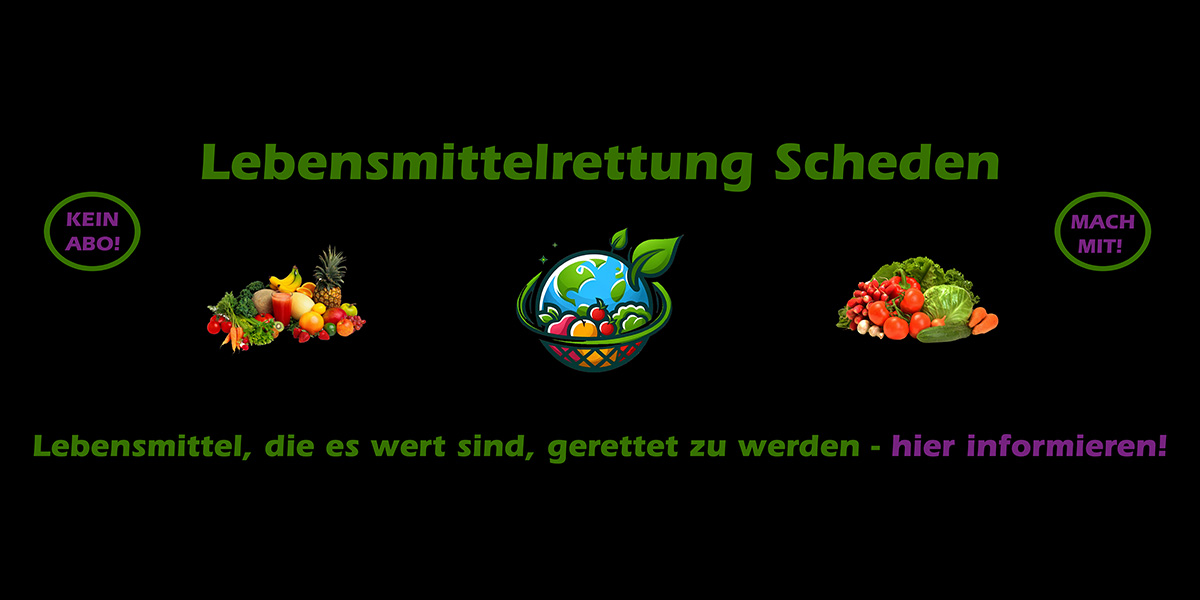 Grafik mit Lebensmitteln und dem Text: Lebensmittel, die es wert sind, gerettet zu werden - hier informieren, kein Abo