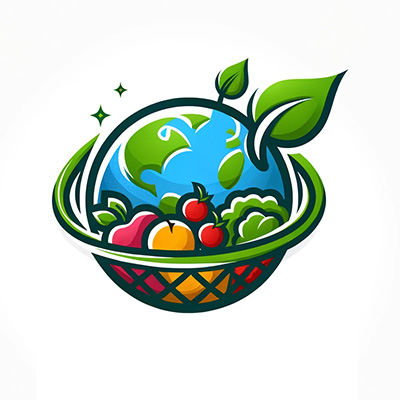 Das Logo der Lebensmittelrettung Scheden, das aus einer Weltkugel und verschiedenem Gemüse besteht.