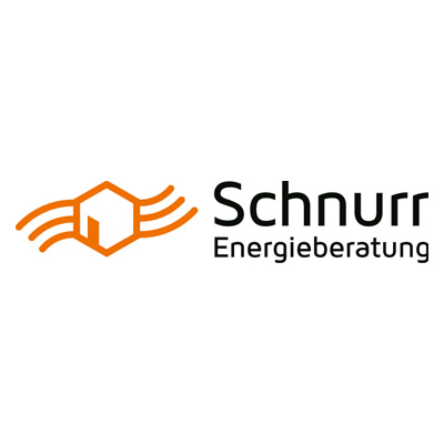 Logo von Schnurrr Energieberatung mit stilisierten Linien und einem Haus-Symbol in Orange.