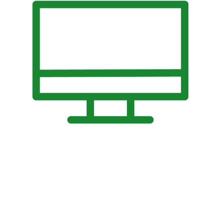 Grünes Symbol eines Computers mit Monitor und Standfuß auf weißem Hintergrund.
