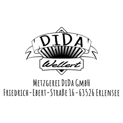 Logo der Metzgerei DIDA GmbH mit dem Schriftzug "DIDA"" und Adresse in Erlensee."