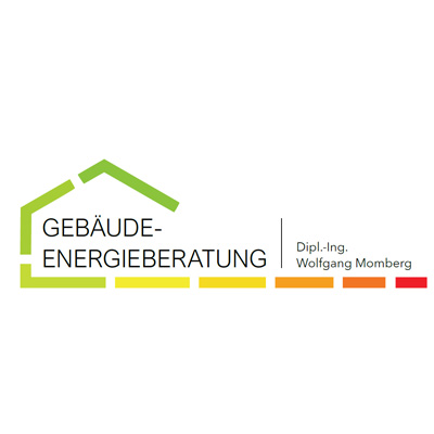 Logo der Gebäude-Energieberatung von Dipl.-Ing. Wolfgang Momberg, bestehend aus einem Haus-Symbol und der Firmenschrift.
